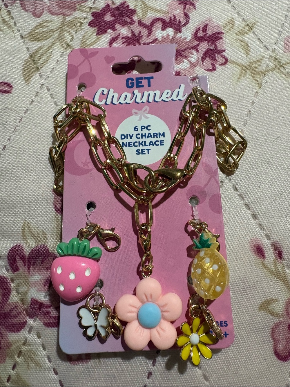Get Charmed Gold Chain DIY Necklace Set with Pink and Yellow Charms